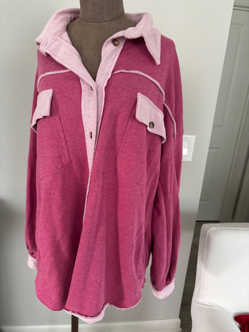 POL Light Pink Knit Top with Subtle Stripe Detail